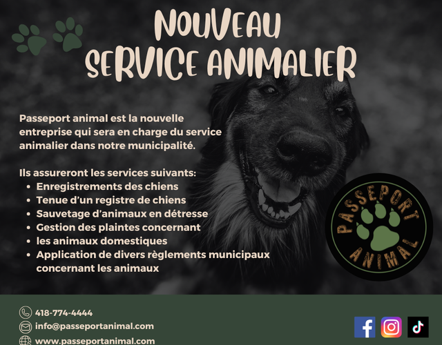 Nouveau Service Animalier ; Passeport Animal