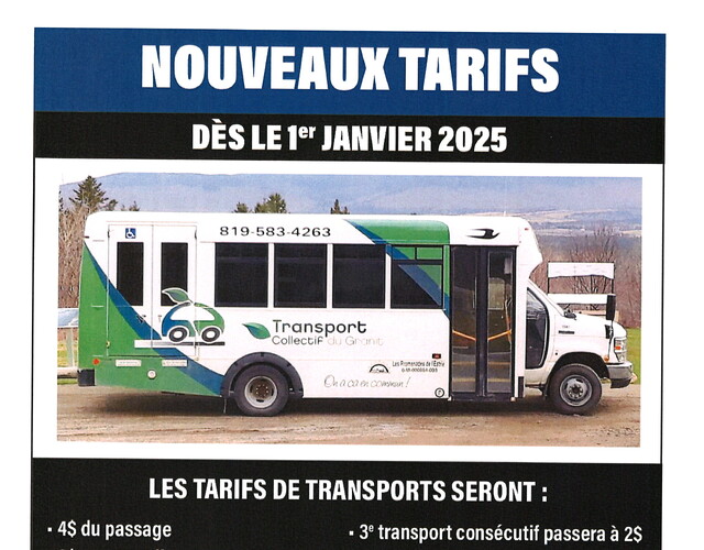 Transport collectif du Granit ; Nouveaux tarifs dès janvier