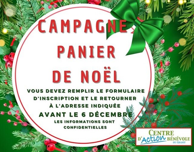 Campagne Panier de Noël ; Inscriptions avant le 6 décembre